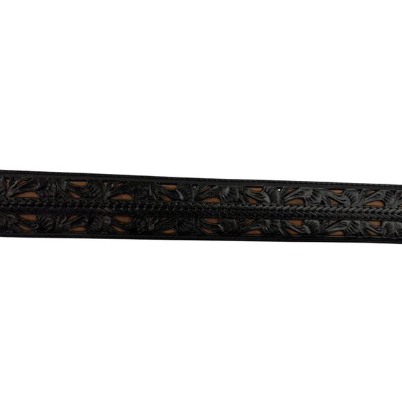 *Montana Silversmiths Tony Lama Tooled Leather Western Belt Mens 40 Black Brown - Picture 10 of 16